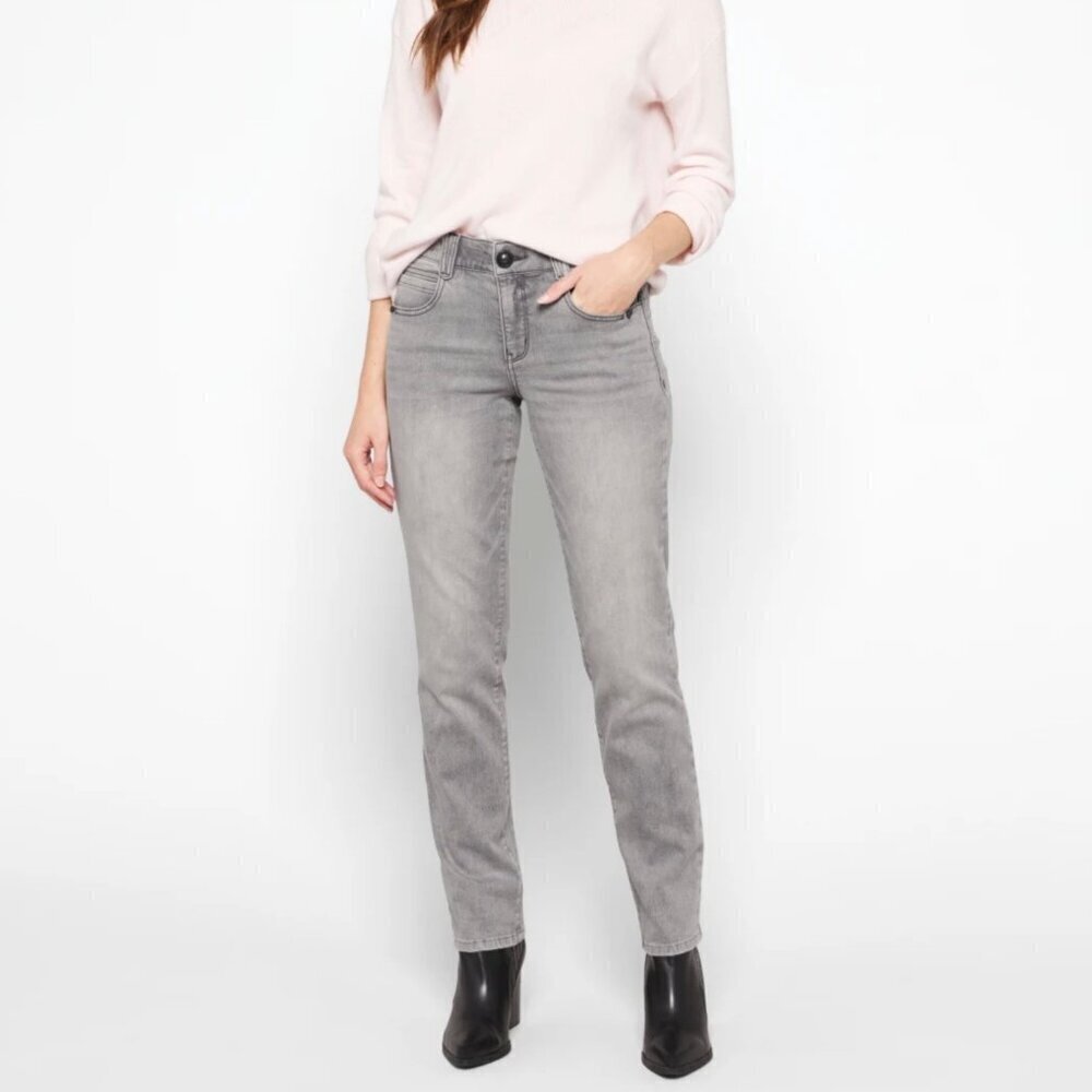 Democracy 4 AbSolution Women’s Jeans Gray Mid Rise Tapered Leg Stretch B1877ONNZ